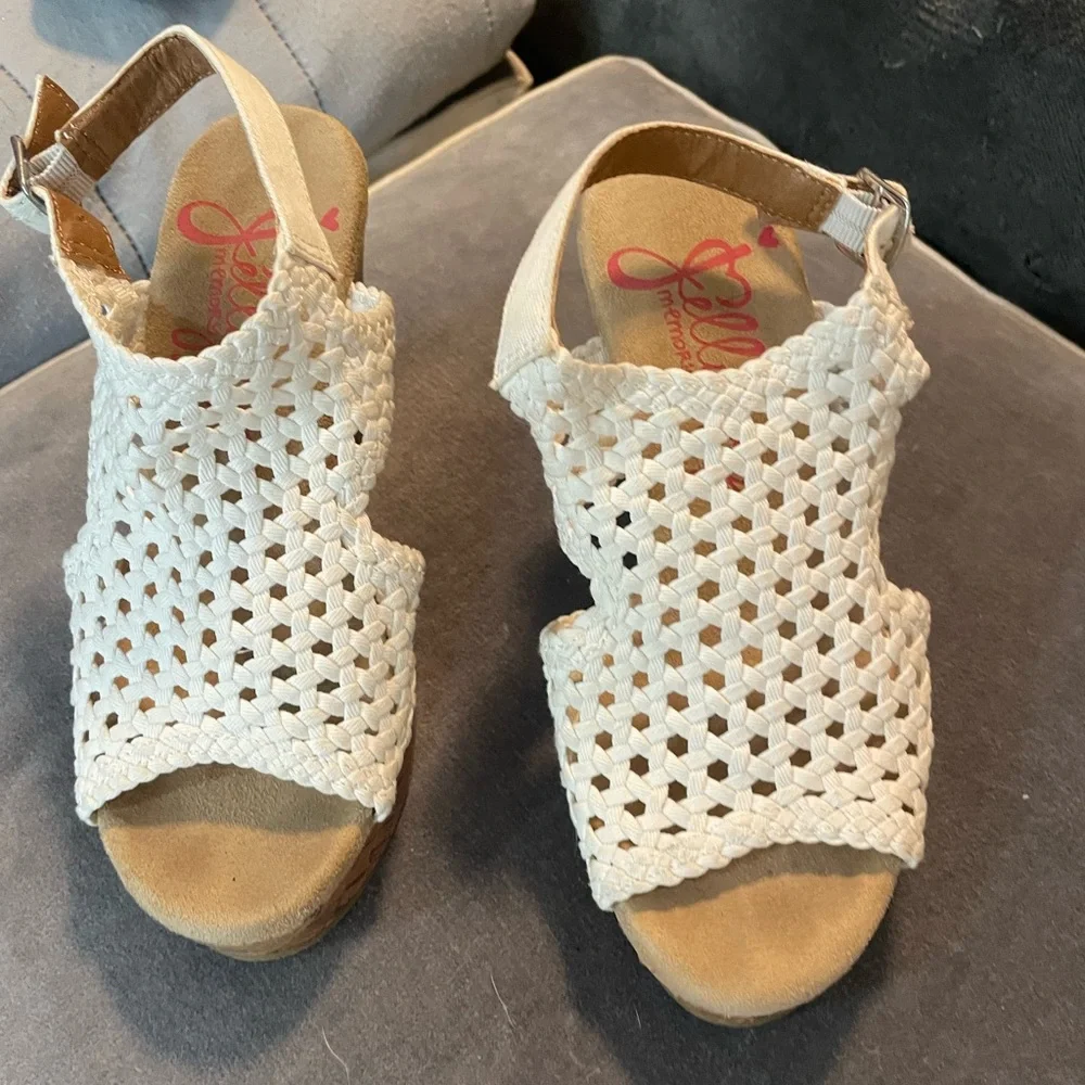 Woven White Cork Wedge Sandals - Women's